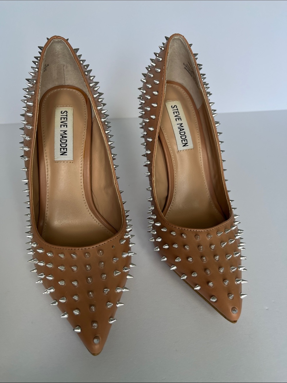 Steve Madden Tan Pointed-Toe Spike Detail Pumps